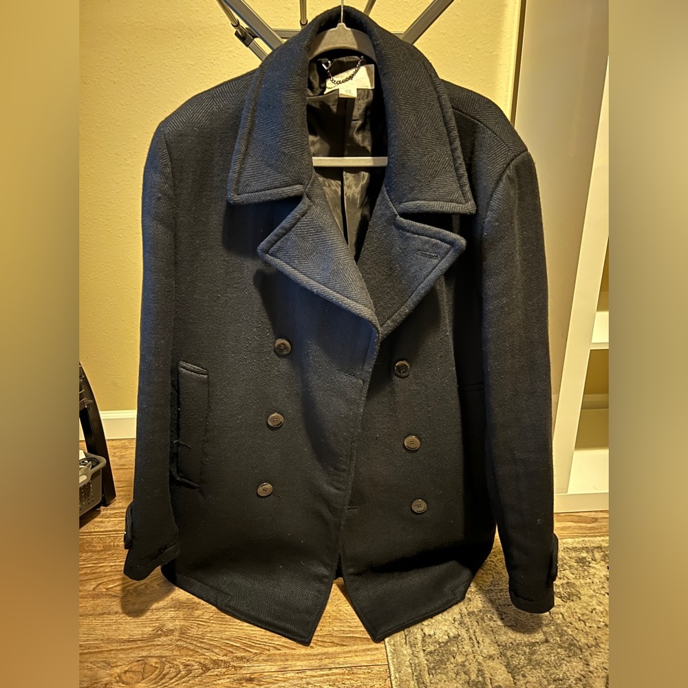 H&M Double Breasted Navy Pea Coat Sz 46R/XL